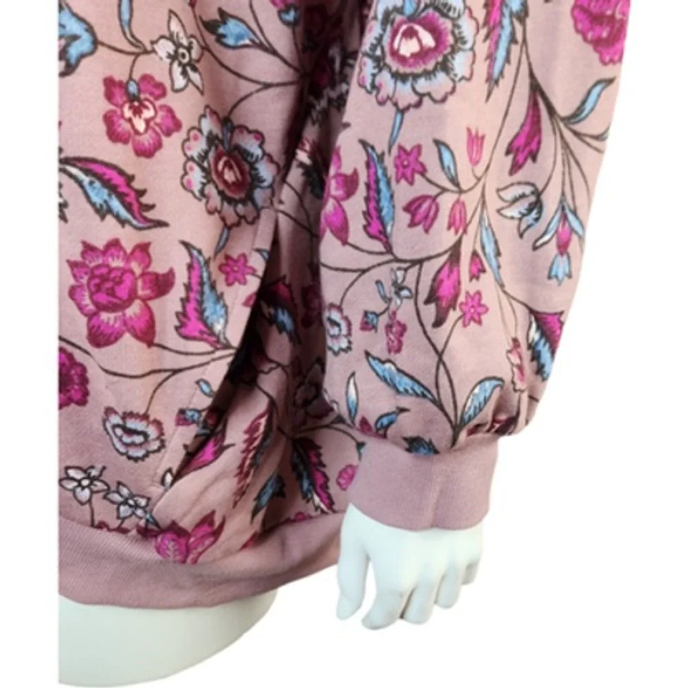 The Muses Lounge‎ French Terry Zip-Front Full Zip Jacket Mauve Floral X-Large